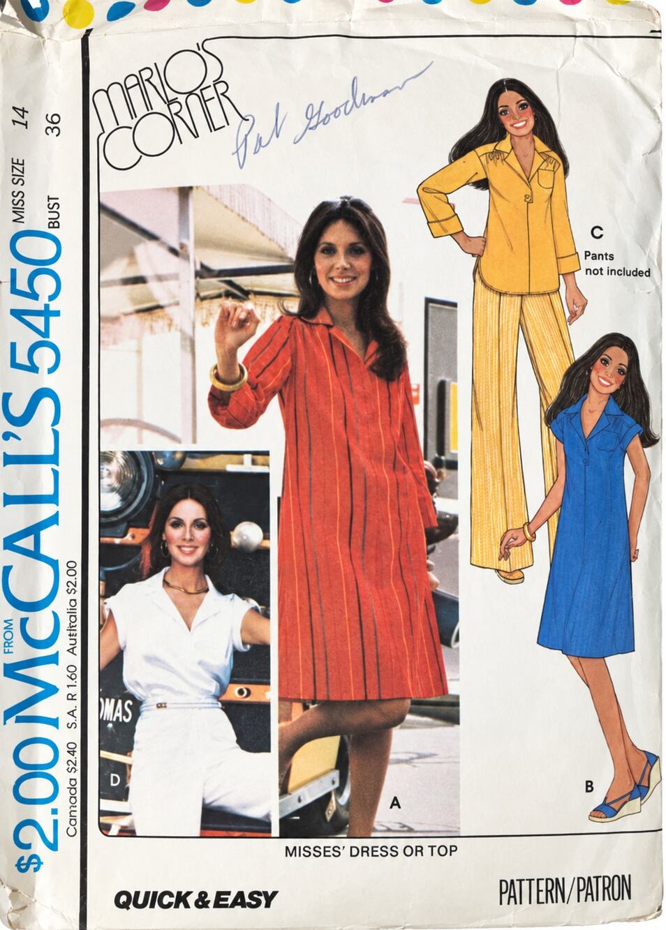 McCall's Vintage Sewing Pattern 5450 Marlo's Corner Caftan Dress or Top Size 14